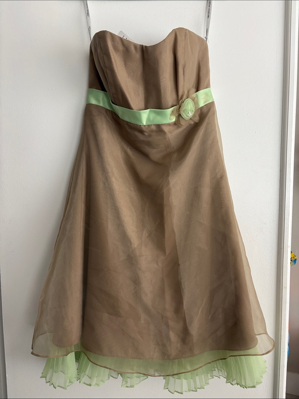 Jordan Strapless Brown Dress with Light Green Sash